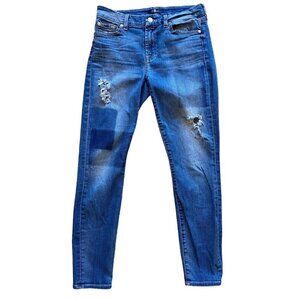 7 For‎ All Mankind Womens Distressed Colorblock Patch Skinny Jeans Size 28